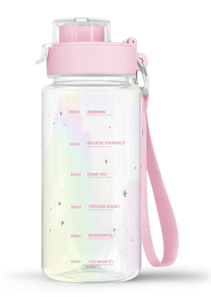 MINISO HOLOGRAPHIC SERIES PLASTIC BOTTLE WITH STRAP (640ML)(PINK) 2016275110106 PLASTIC WATER BOTTLE