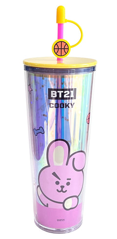 MINISO BT21 COLLECTION DOUBLE WALL PLASTIC TUMBLER WITH STRAW (800ML)(COOKY) 2016371010102 PLASTIC WATER BOTTLE