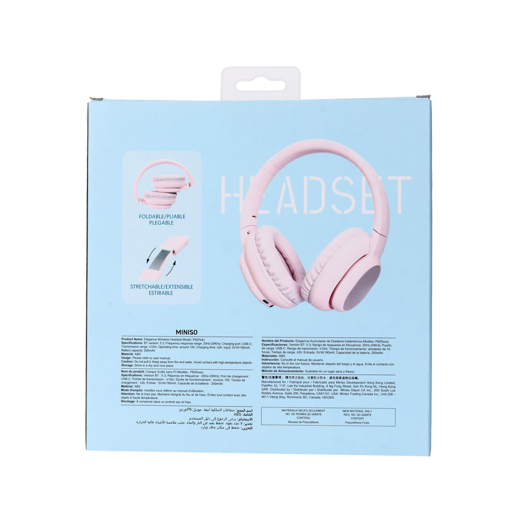 MINISO ELEGANCE WIRELESS HEADSET MODEL: P6 ( PINK ) 2016743912102 WIRELESS HEADPHONES