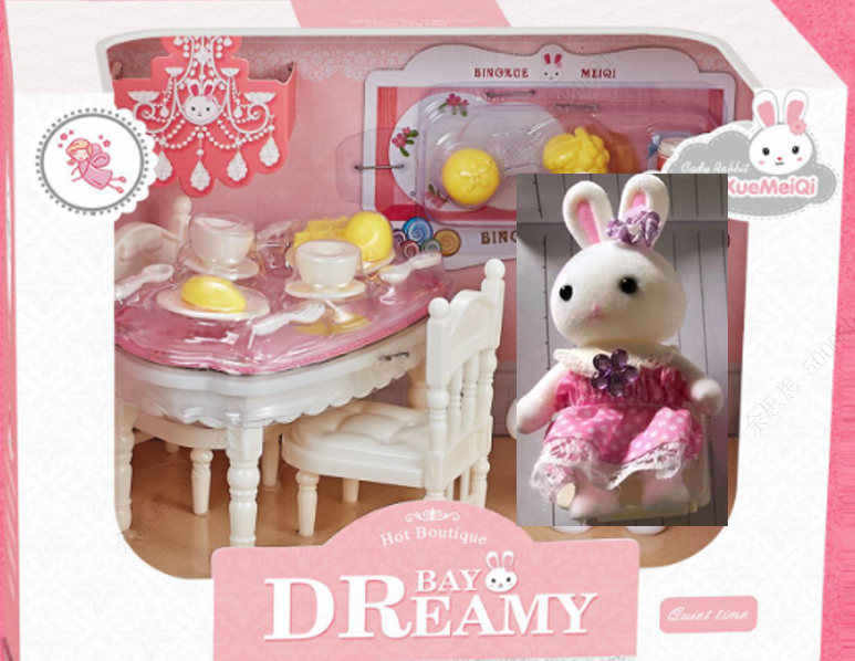 MINISO ROLE PLAY SERIES BUNNY DINING TABLE SET 2016813610105 PLASTIC TOYS