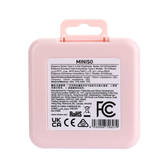 MINISO ELEGANCE SERIES TYPE-C IN-EAR EARPHONES  MODEL: 6312(PINK) 2016848412101 EARPHONES