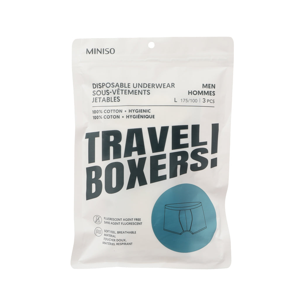 MINISO MEN’S PURE COTTON TRAVEL BOXERS 3 PCS ( L ) 2017025010103 MEN'S BOXERS