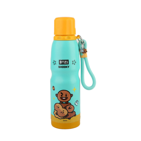MINISO BT21 COLLECTION INSULATED WATER BOTTLE WITH PENDANT 600ML ( SHOOKY ) 2018516210101 PLASTIC WATER BOTTLE
