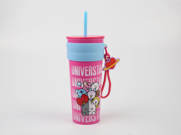 MINISO BT21 COLLECTION STAINLESS STEEL TUMBLER WITH PENDANT AND STRAW 800ML ( PINK ) 2018520910103 PLASTIC WATER BOTTLE