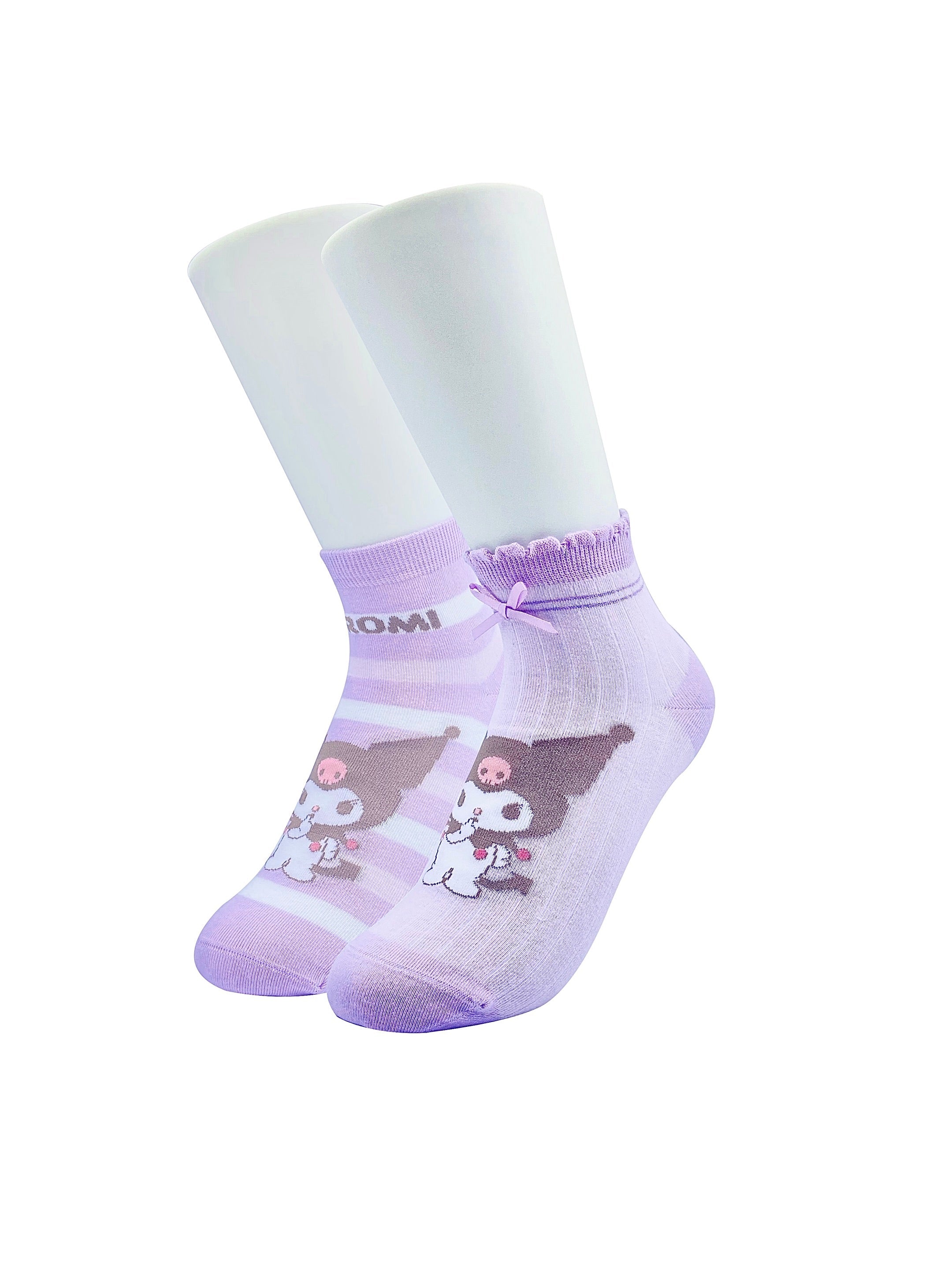 MINISO SANRIO CHARACTERS STRIPED & DOTS ANKLE SOCKS ( 2 PAIRS ) ( KUROMI ) 2019004013105 KIDS LOW-CUT SOCKS