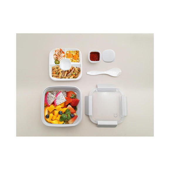 MINISO GRACEFUL SERIES 2 COMPARTMENTS SALAD CONTAINER 1.1L ( GRAY ) 2021468711107 BENTO BOX