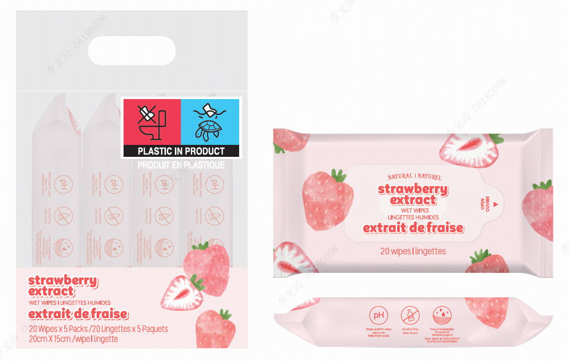 MINISO STRAWBERRY EXTRACT WET WIPES ( 20 WIPES —4 PACKS ) 2012860510108 WET WIPES