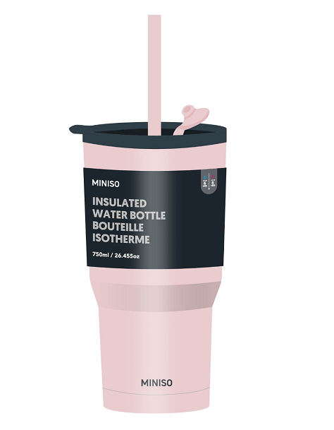 MINISO DOPAMINE SERIES DOUBLE WALL STEEL BOTTLE WITH STRAW 600ML(PINK) 2022743710105 PLASTIC WATER BOTTLE
