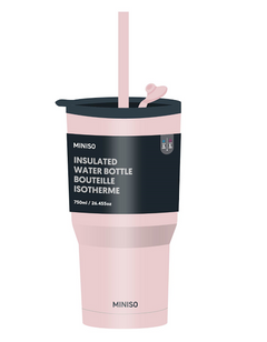 MINISO DOPAMINE SERIES DOUBLE WALL STEEL BOTTLE WITH STRAW 600ML(PINK) 2022743710105 PLASTIC WATER BOTTLE