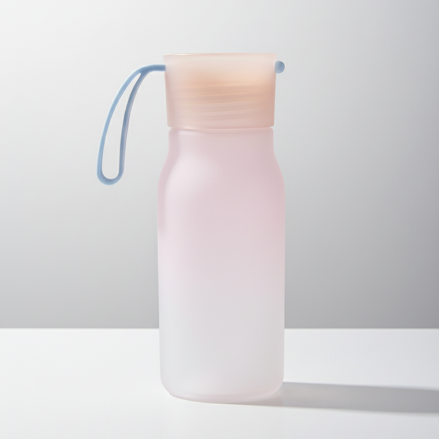 MINISO GRADIENT COLOR PLASTIC BOTTLE WITH STRAP 350ML ( PINK ) 2022749311108 PLASTIC WATER BOTTLE