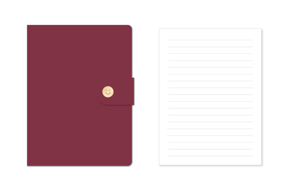 MINISO MINIMALISM RETRO COLLECTION B6 LEATHER COVER SNAP BOOK (120 SHEETS) (WINE RED) 2025087010108 HARDCOVER MEMO BOOK