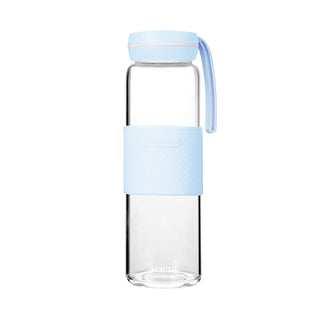 MINISO SOLID COLOR HANDLE HIGH BOROSILICATE GLASS BOTTLE 500ML(BLUE) 2026094112106 HIGH BOROSILICATE GLASS WATER BOTTLE