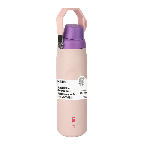 MINISO LARGE CAPACITY DOUBLE-WALL STAINLESS STEEL BOTTLE WITH HANDLE 840ML(PINK) 2028542915109 STEEL CUP