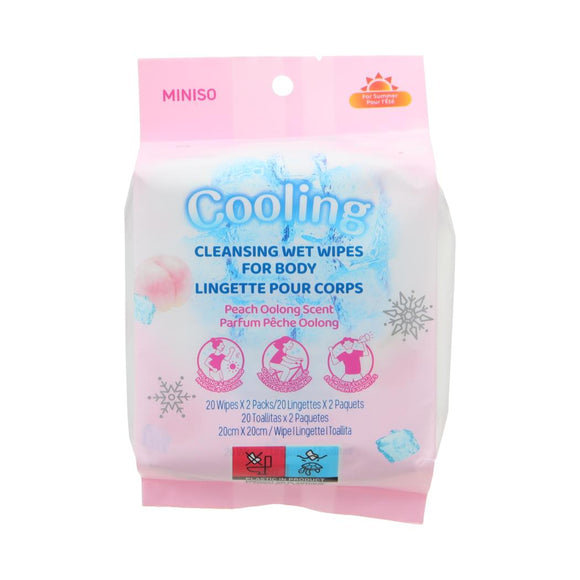 MINISO COOLING CLEANSING WET WIPES FOR BODY (PEACH OOLONG SCENT, 20 WIPES X 2 PACKS) 2028859510103 WET WIPES