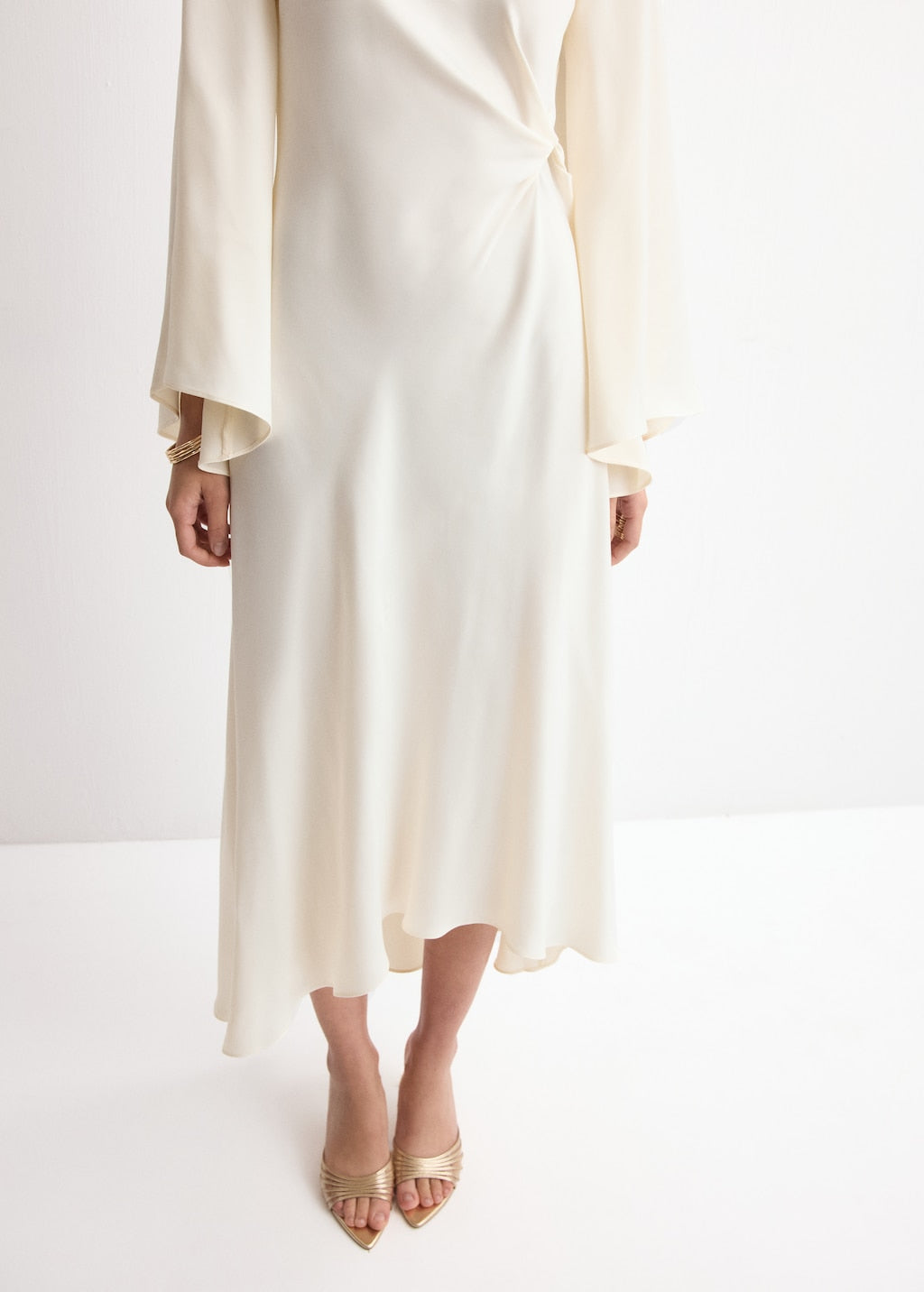 mango white dress long sleeve MANGO ROSA-A 27054077-05 MANGO WOMEN DRESS FULL LENGTH