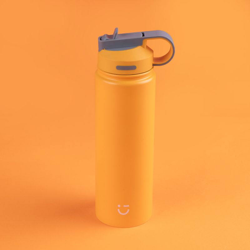 MINISO SOLID COLOR STAINLESS STEEL BOTTLE WITH HANDLE AND STRAW LID ( 900ML ) ( ORANGE ) 2015040910101 LIFE DEPARTMENT