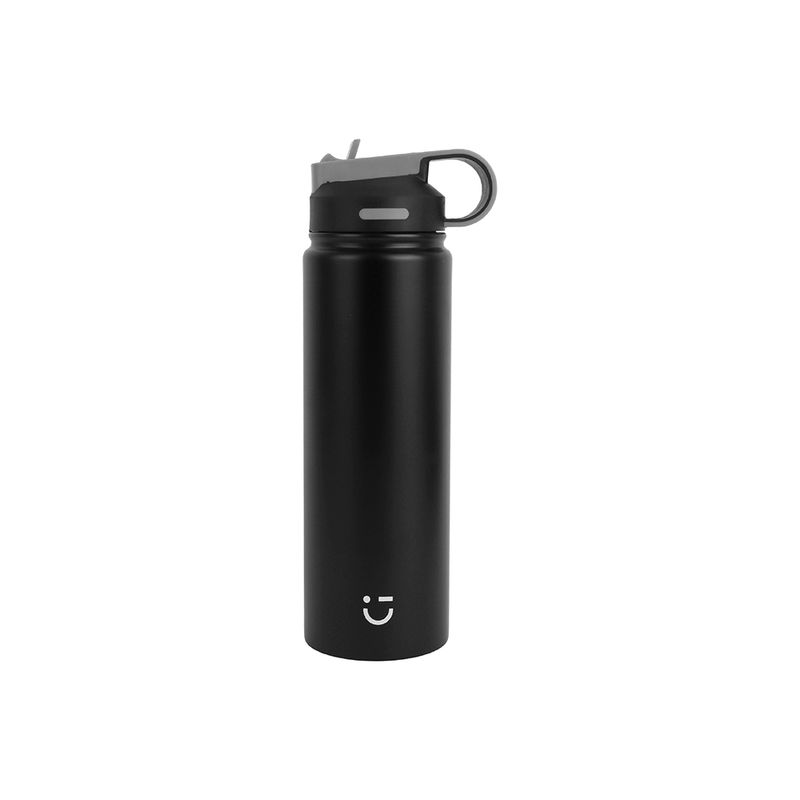 MINISO SOLID COLOR STAINLESS STEEL BOTTLE WITH HANDLE AND STRAW LID ( 900ML ) ( BLACK ) 2015040913102 LIFE DEPARTMENT