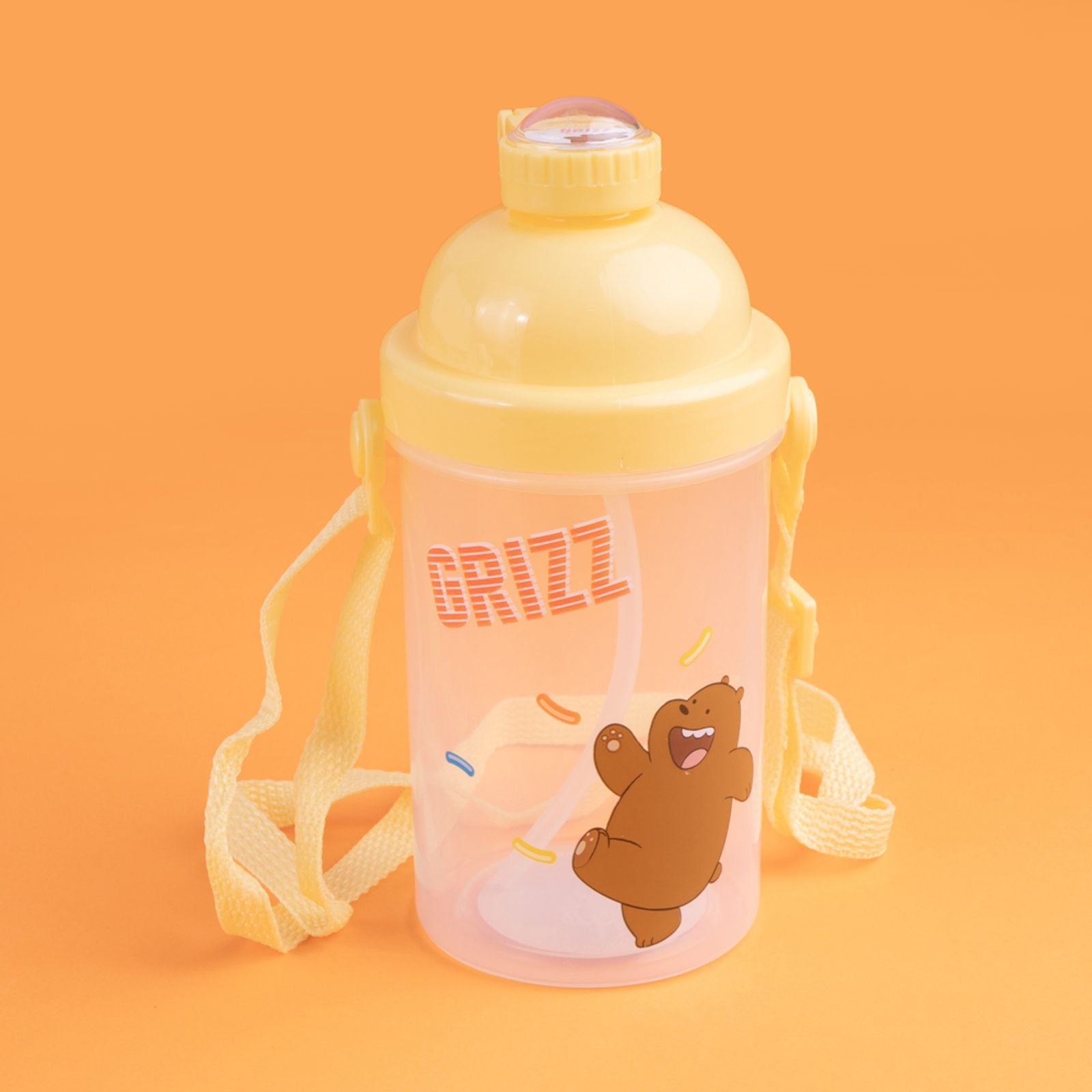 MINISO WE BARE BEARS COLLECTION 5.0 PLASTIC BOTTLE WITH SHOULDER STRAP ( 500ML ) ( GRIZZ ) 2014418610100 LIFE DEPARTMENT