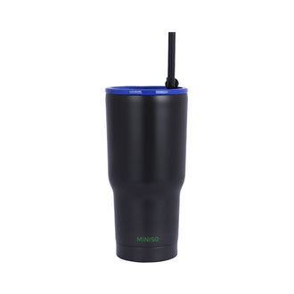 MINISO DOPAMINE SERIES DOUBLE WALL STEEL BOTTLE WITH STRAW 600ML(BLACK) 2022743711102 PLASTIC WATER BOTTLE