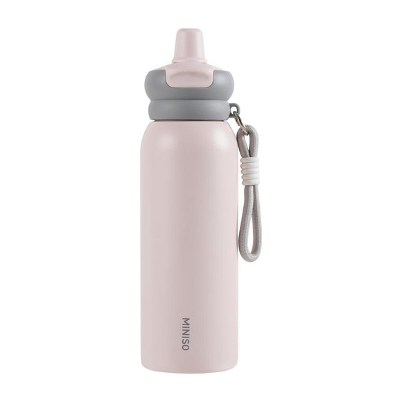 MINISO TRENDY SERIES DOUBLE DRINK DOUBLE-WALL STEEL BOTTLE WITH STRAW 600ML (PINK) 2029302710101 STEEL CUP/COFFEE CUP