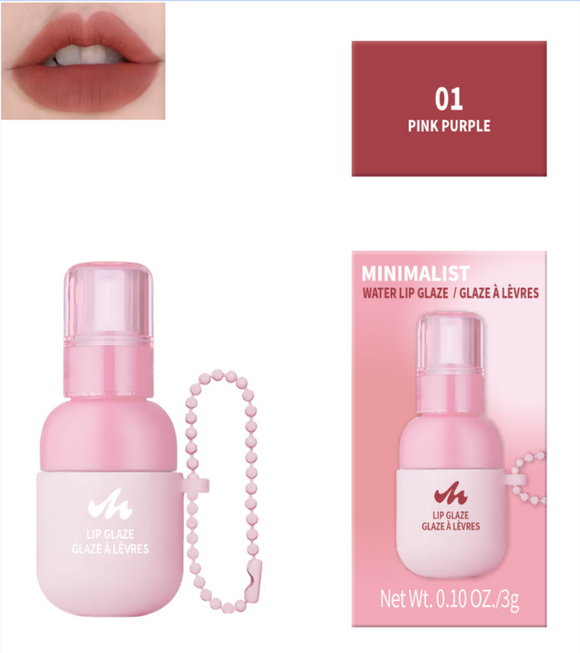 MINISO MINIMALIST MINI BOTTLE LIP GLOSS WITH BEADED CHAIN(01 DUSTY ROSE) 2028450313134 LIQUID LIPSTICK