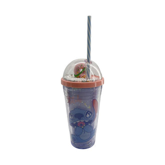 MINISO DISNEY STITCH DINNER PARTY COLLECTION DONUT DOUBLE WALL PLASTIC BOTTLE WITH STRAW 480ML (STITCH) 2020334510103 PLASTIC WATER BOTTLE