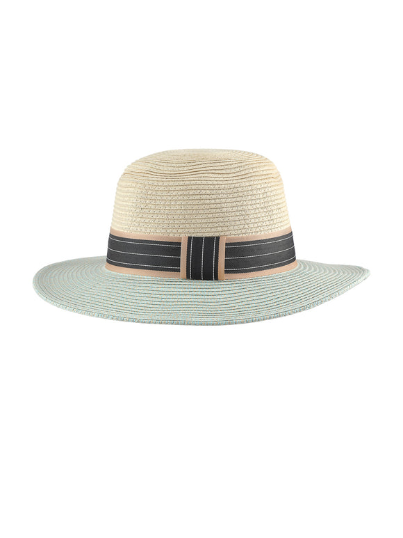 MINISO BRITISH STYLE BICOLOR STRAW HAT WITH FLAT TOP ( BLUE ) 2010116812105 FASHIONABLE HAT