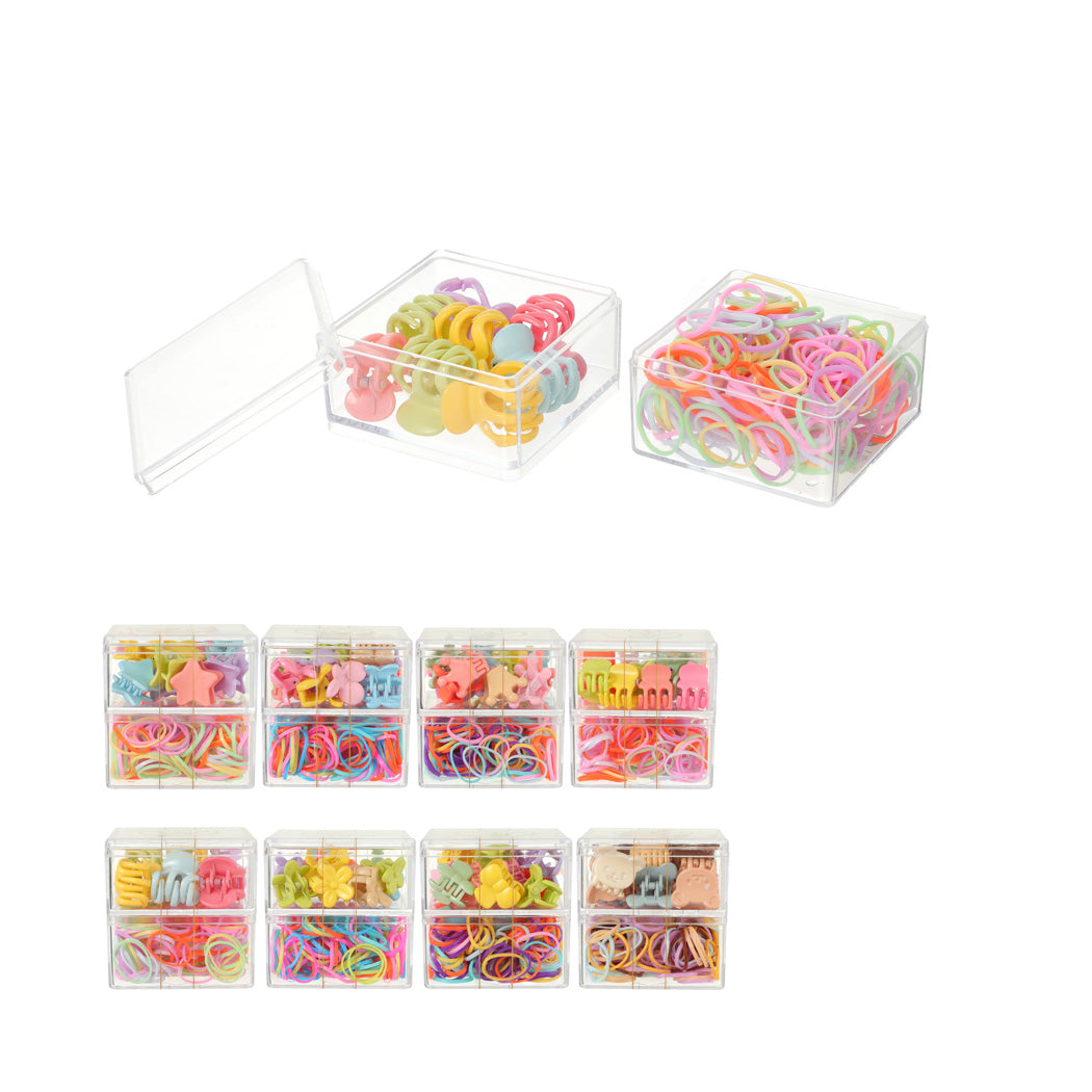 MINISO BASIC SERIES DOUBLE-LAYER HAIR CLAW CLIPS & HAIR TIES ( 220 PCS ) 2014729210105 HAIR CLIPS IN STORAGE BOX
