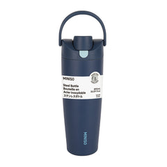 MINISO LARGE CAPACITY DOUBLE-WALL FLIP TOP STAINLESS STEEL BOTTLE WITH STRAW 890ML(DEEP BLUE) 2028543010100 STEEL CUP