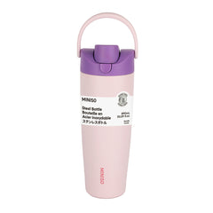 MINISO LARGE CAPACITY DOUBLE-WALL FLIP TOP STAINLESS STEEL BOTTLE WITH STRAW 890ML(PINK) 2028543011107 STEEL CUP