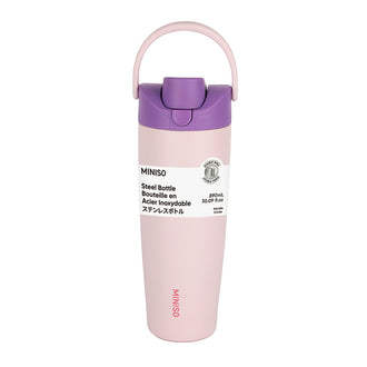 MINISO LARGE CAPACITY DOUBLE-WALL FLIP TOP STAINLESS STEEL BOTTLE WITH STRAW 890ML(PINK) 2028543011107 STEEL CUP
