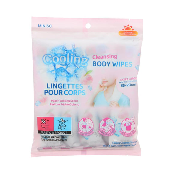 MINISO COOLING CLEANSING BODY WIPES (PEACH OOLONG SCENT, 5 WIPES) 2028860010104