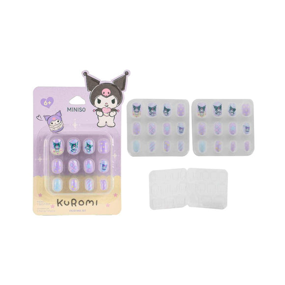 MINISO KUROMI BLUE FALSE NAILS WITH JELLY ADHESIVE TABS 2024987510107 KIDS NAIL POLISH SET