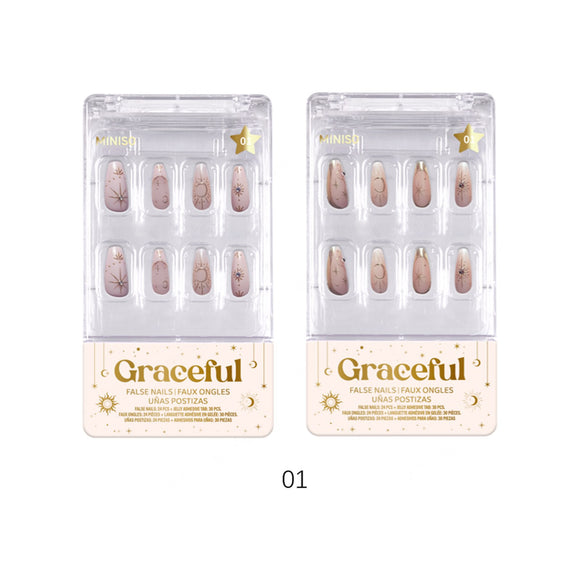 MINISO LUNA & STELLA SERIES FALSE NAILS WITH JELLY ADHESIVE TABS(01) 2026990210104 NAIL STICKERS