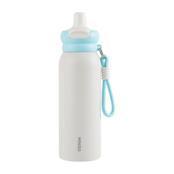 MINISO TRENDY SERIES DOUBLE DRINK DOUBLE-WALL STEEL BOTTLE WITH STRAW 600ML (BLUE & WHITE) 2029302711108 STEEL CUP/COFFEE CUP