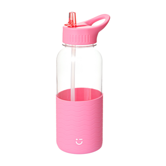 MINISO PLASTIC WATER BOTTLE WITH HANDLE AND SOLID COLOR SLEEVE (1000ML)(PINK) 2014795910107 PLASTIC WATER BOTTLE