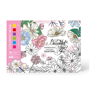 MINISO FLOWERS & PLANTS COLLECTION A5 GLUE-BOUND COTTON PULP PAPER COLORING BOOK (20 SHEETS) (PAINTS & BRUSH INCLUDED) 2024067010107 HARDCOVER MEMO BOOK