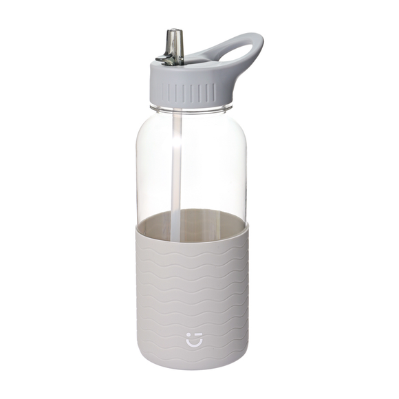 MINISO PLASTIC WATER BOTTLE WITH HANDLE AND SOLID COLOR SLEEVE (1000ML)(GRAY) 2014795913108 PLASTIC WATER BOTTLE