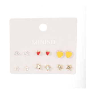 MINISO HEART-SHAPED SERIES OIL DROP STUD EARRINGS (6 PAIRS) 2014435210109 EARRINGS