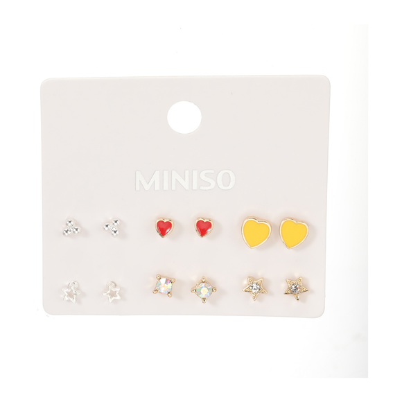 MINISO HEART-SHAPED SERIES OIL DROP STUD EARRINGS (6 PAIRS) 2014435210109 EARRINGS