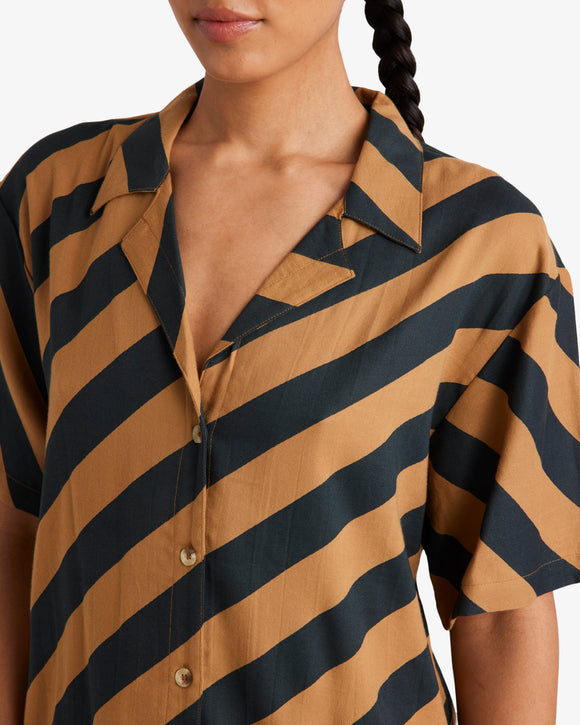 RVCA MILSPEC STRIPE UVJWT00156-CAM SHIRT SHORT SLEEVE (W)