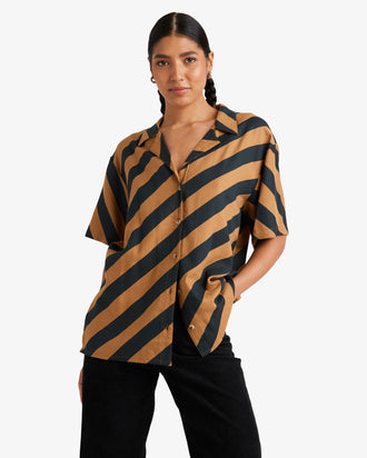 RVCA MILSPEC STRIPE UVJWT00156-CAM SHIRT SHORT SLEEVE (W)