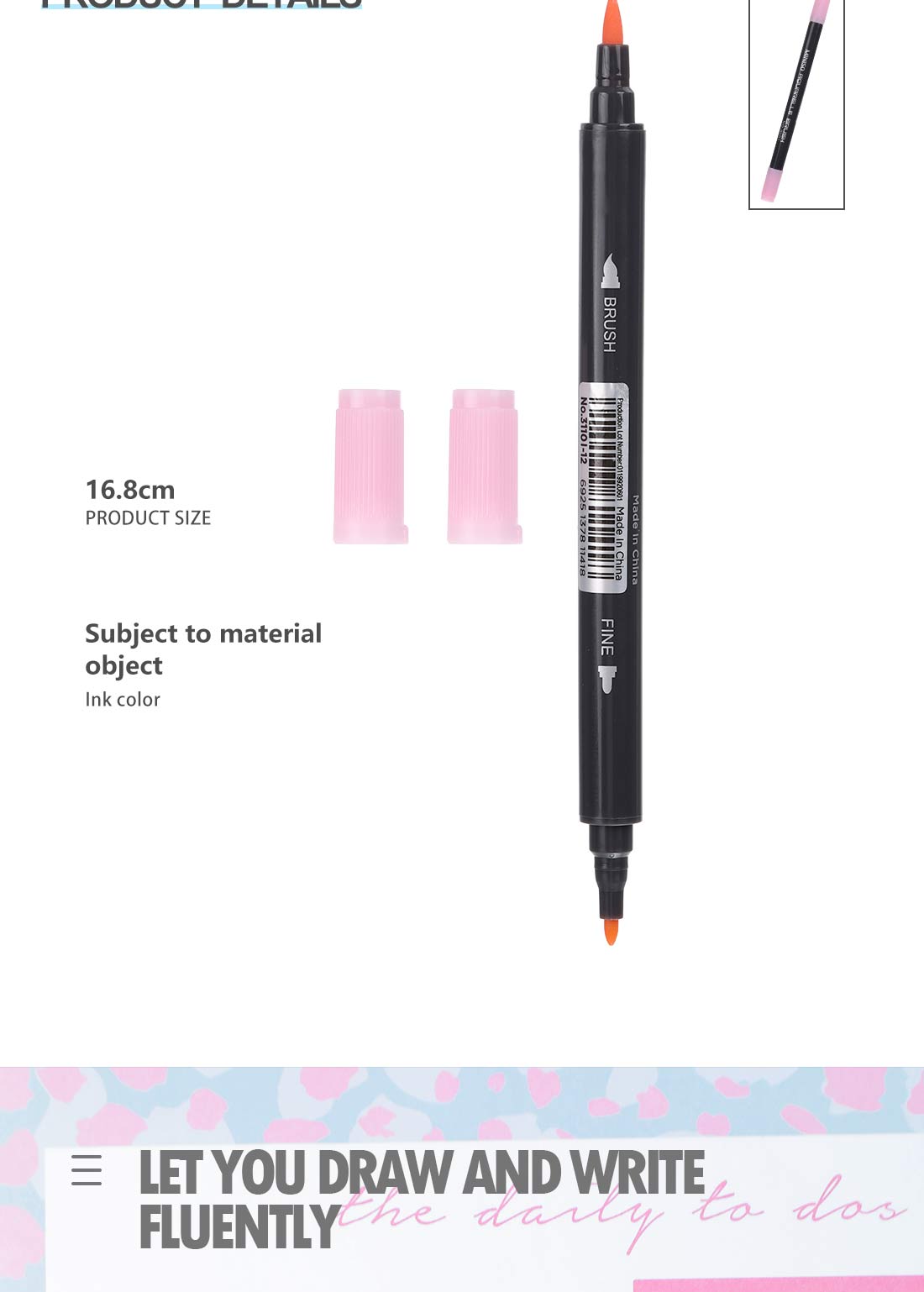MINISO WATER SOLUBLE DOUBLE HEAD COLORED PEN (SOFT PINK) 0400013131 MARKER