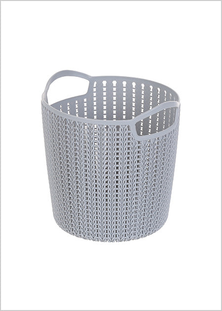 Miniso Small Plaited Round Storage Bucket (Dark Grey 2006934911106