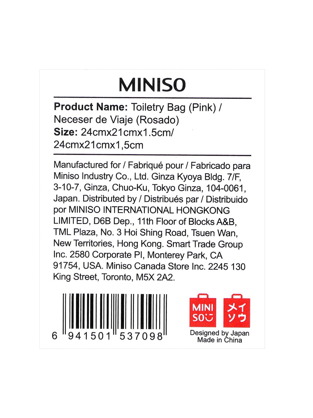 MINISO TOILETRY BAG (PINK) 2007003013103 TRAVEL STORAGE BAG