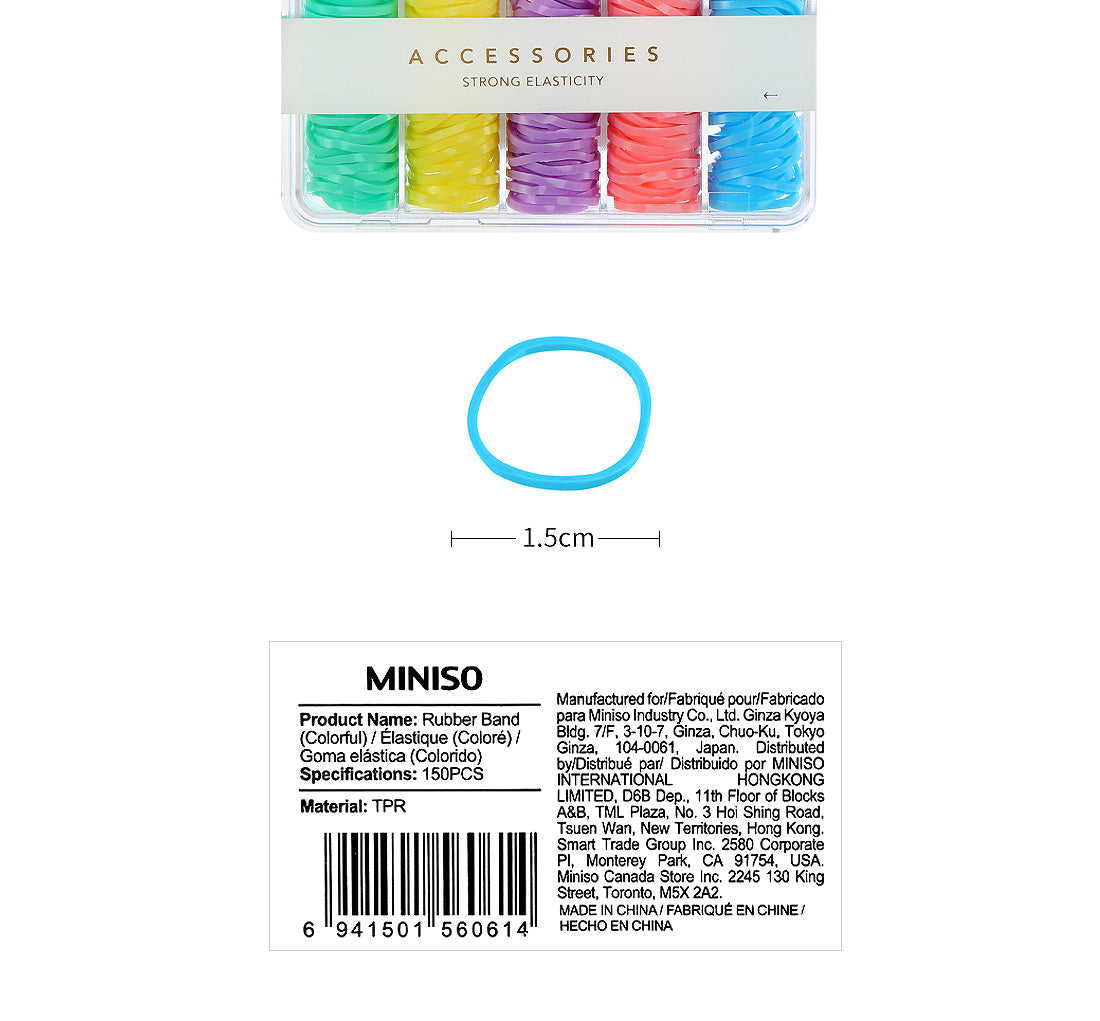 MINISO DISPOSABLE SMALL RUBBER BAND,150 ( ASSORTED ) 2007142810106 DISPOSABLE RUBBER BAND