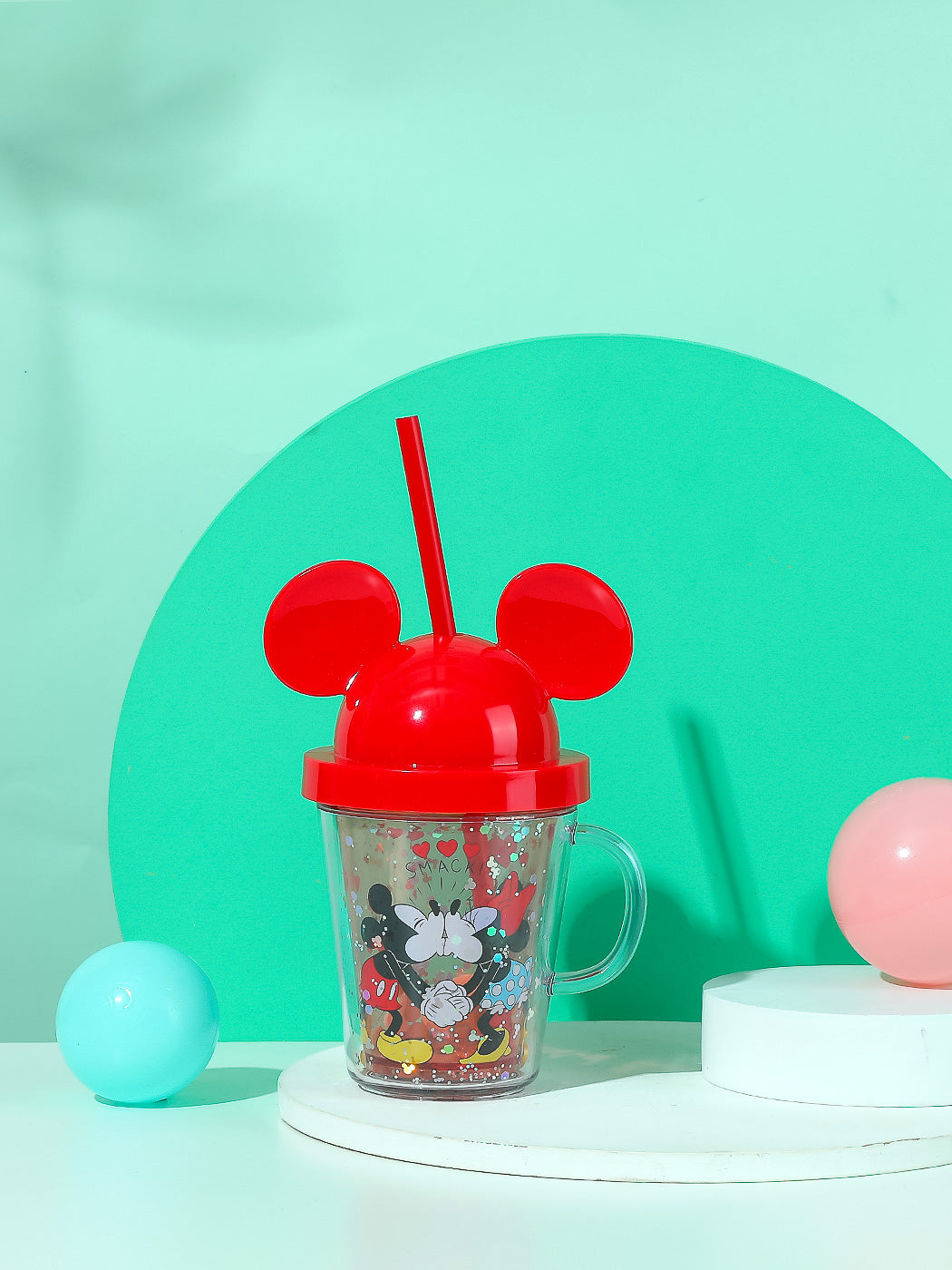 MINISO MICKEY MOUSE COLLECTION STRAW MUG WITH LID 280ML 2008484210104 PLASTIC WATER BOTTLE