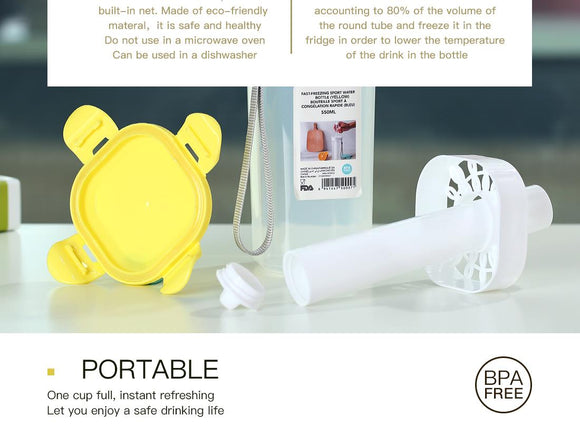 MINISO FAST-FREEZING SPORT WATER BOTTLE 550ML(YELLOW) 2008588110102 PLASTIC WATER BOTTLE