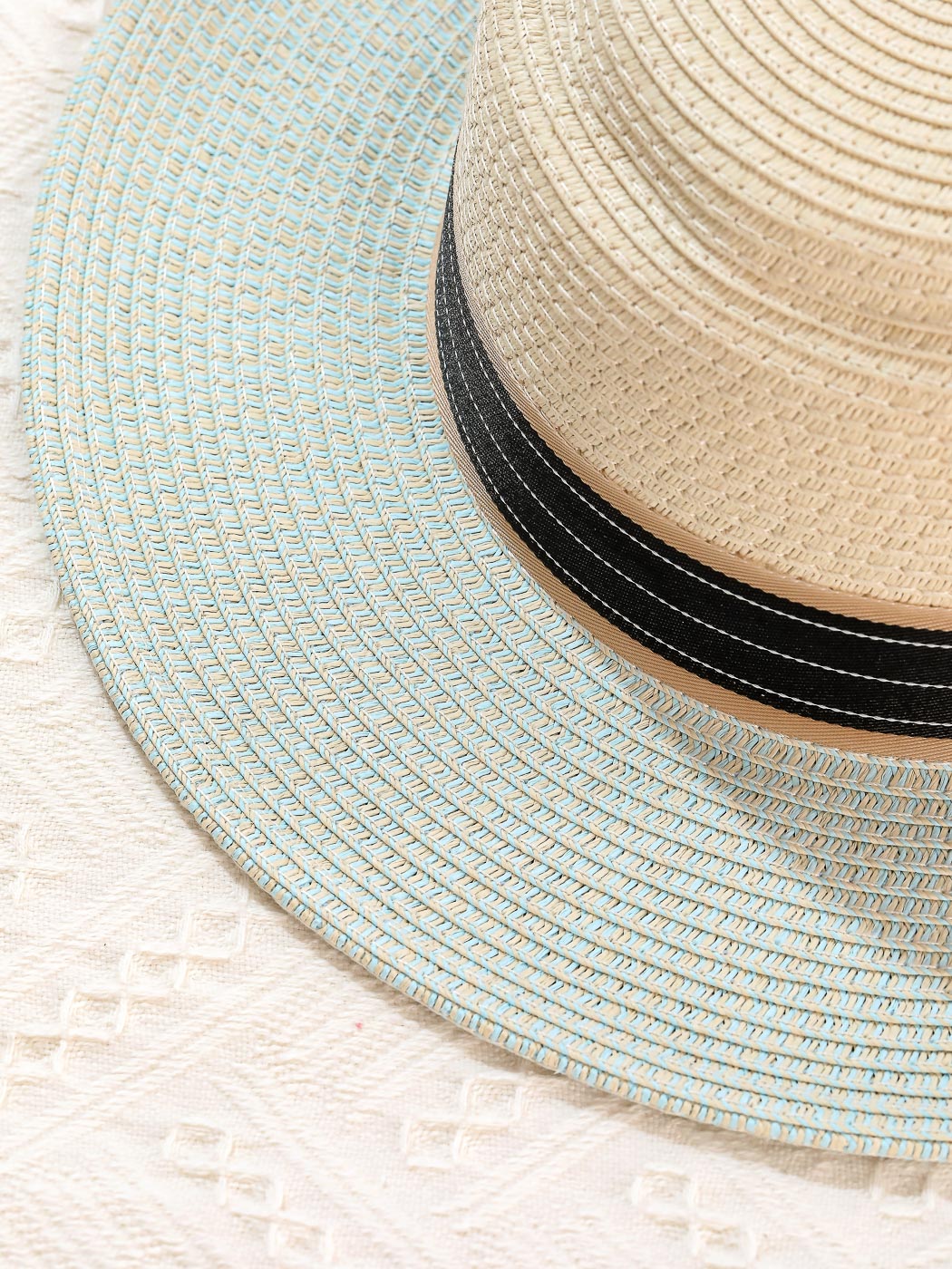 MINISO BRITISH STYLE BICOLOR STRAW HAT WITH FLAT TOP ( BLUE ) 2010116812105 FASHIONABLE HAT