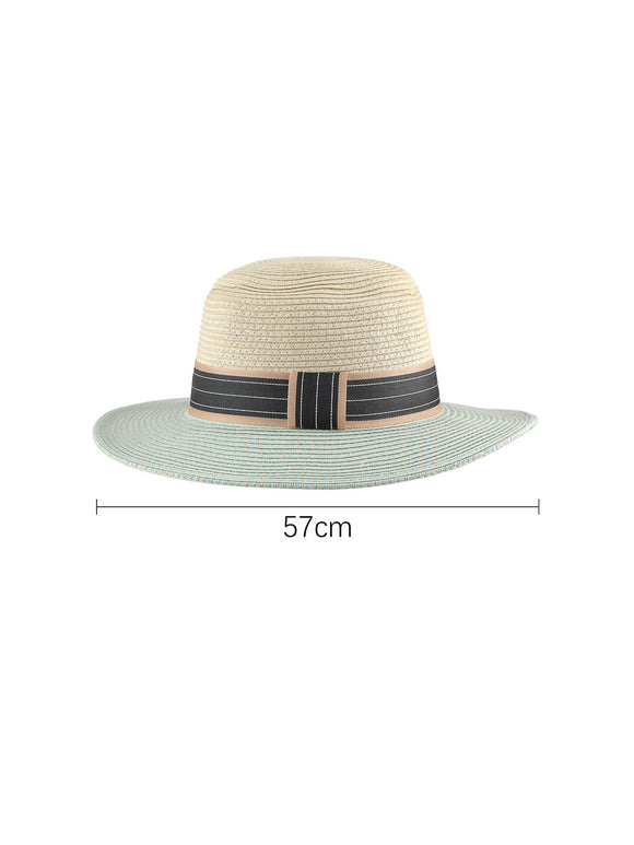 MINISO BRITISH STYLE BICOLOR STRAW HAT WITH FLAT TOP ( BLUE ) 2010116812105 FASHIONABLE HAT